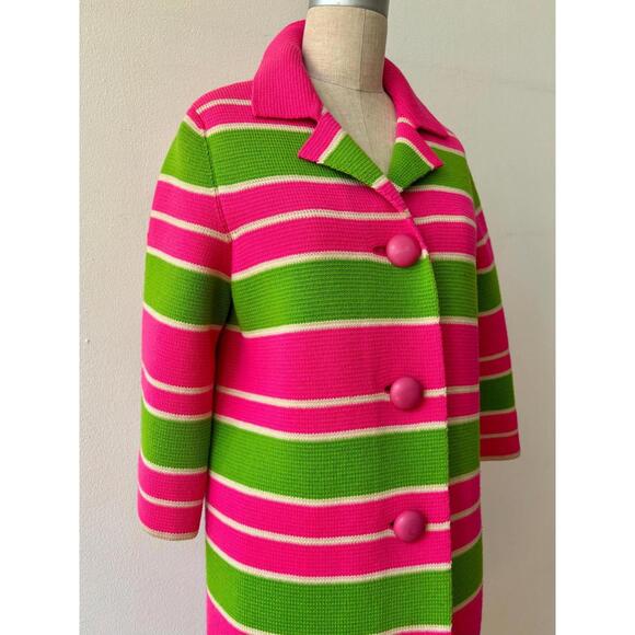 Vintage 1960s Neon Striped Wool Italian Knit Sweater Coat - Picture 3 of 8